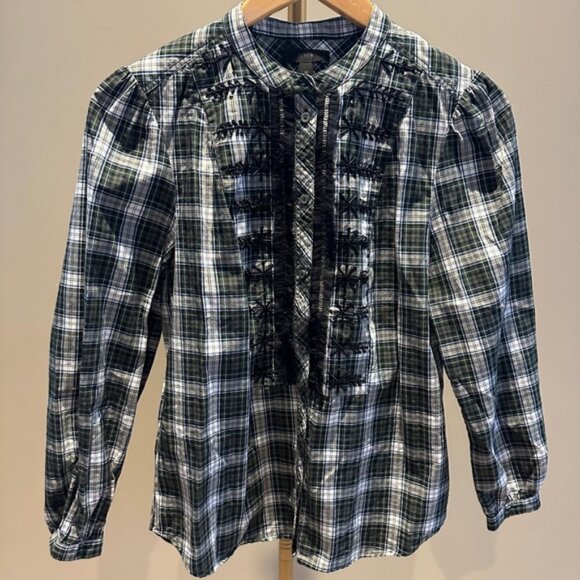 J. Crew Plaid Embellished Shirt XS Long Sleeve Button Down - Picture 3 of 5